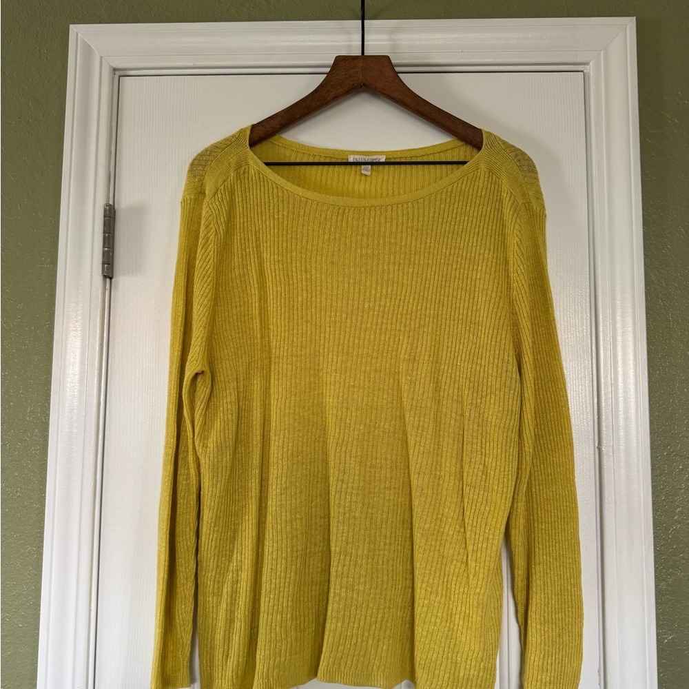 100% linen Eileen Fisher Yellow Crew Neck Sweater